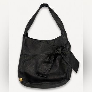 Kooba Black Hobo Bag Slouchy Y2K Minimalist Leather Shoulder Bag Knot Detail